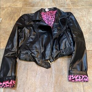 Abbey Dawn Black Jacket with Pink Leopard Print